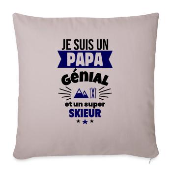Papa génial & skieur – idée fête des pères - Coussin et housse de 45 x 45 cm - taupe clair - Devant