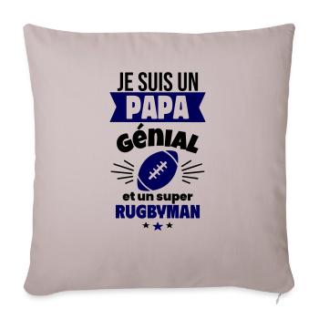 Papa génial & rugbyman – idée fête des pères - Coussin et housse de 45 x 45 cm - taupe clair - Devant
