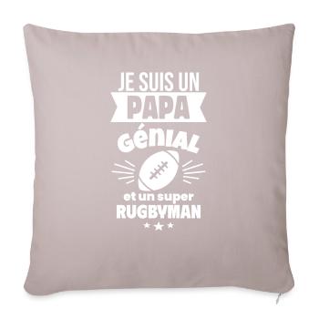 Papa génial & rugbyman – idée fête des pères - Coussin et housse de 45 x 45 cm - taupe clair - Devant