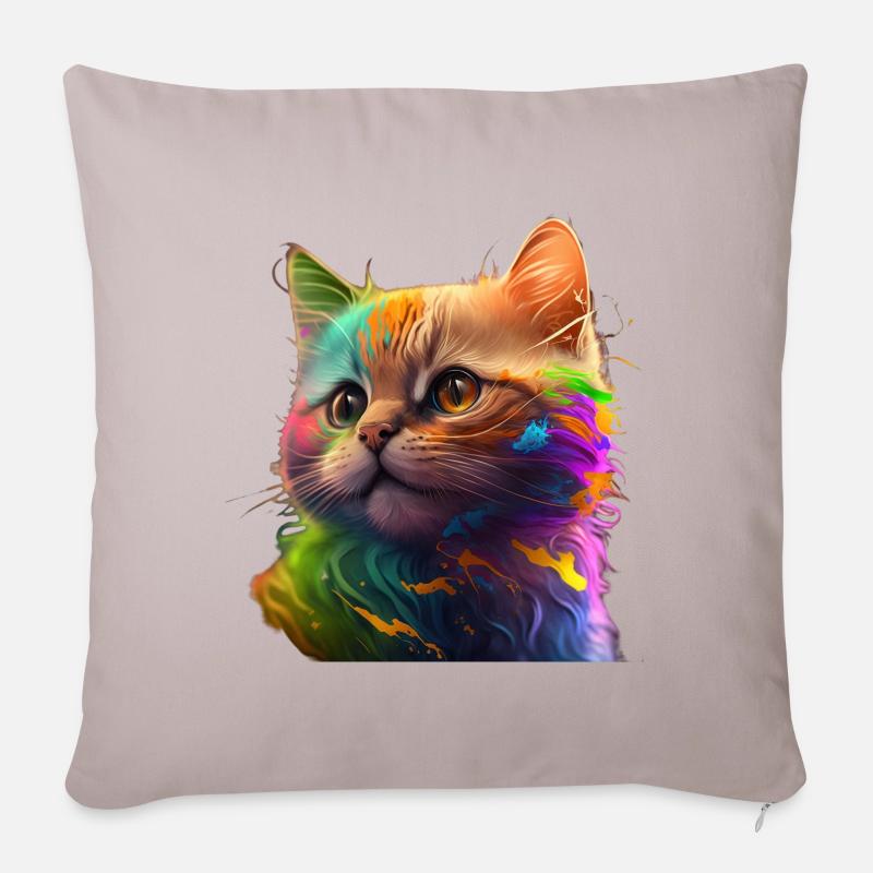 Chat multicolore - Coussin et housse de 45 x 45 cm - taupe clair