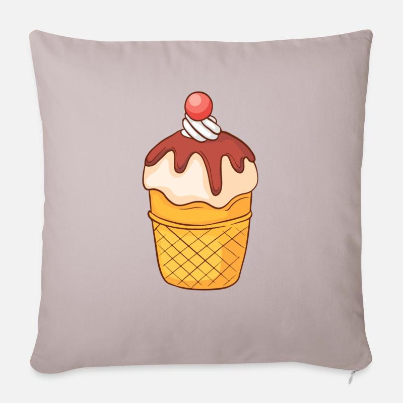 Eis Speiseeis Eiskrem Eiscreme Kugeleis Eisbecher - Sofakissen mit Füllung 45 x 45 cm - helles Taupe