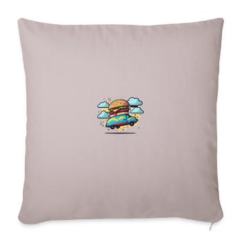 Burger Bus flies through the clouds - Sofa pillow with filling 45cm x 45cm - light taupe - Front