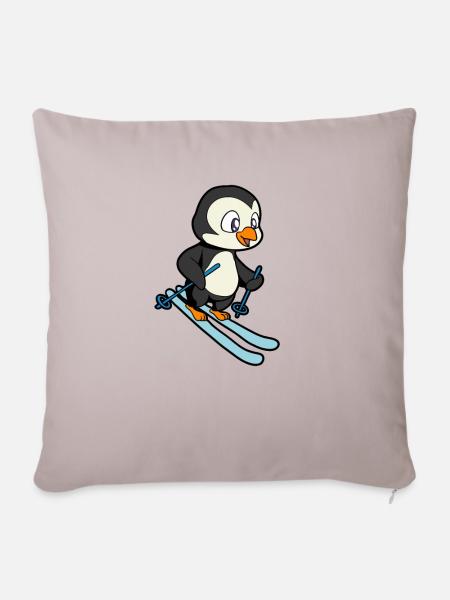 Pinguin fährt Ski - Sofakissen mit Füllung 45 x 45 cm - helles Taupe