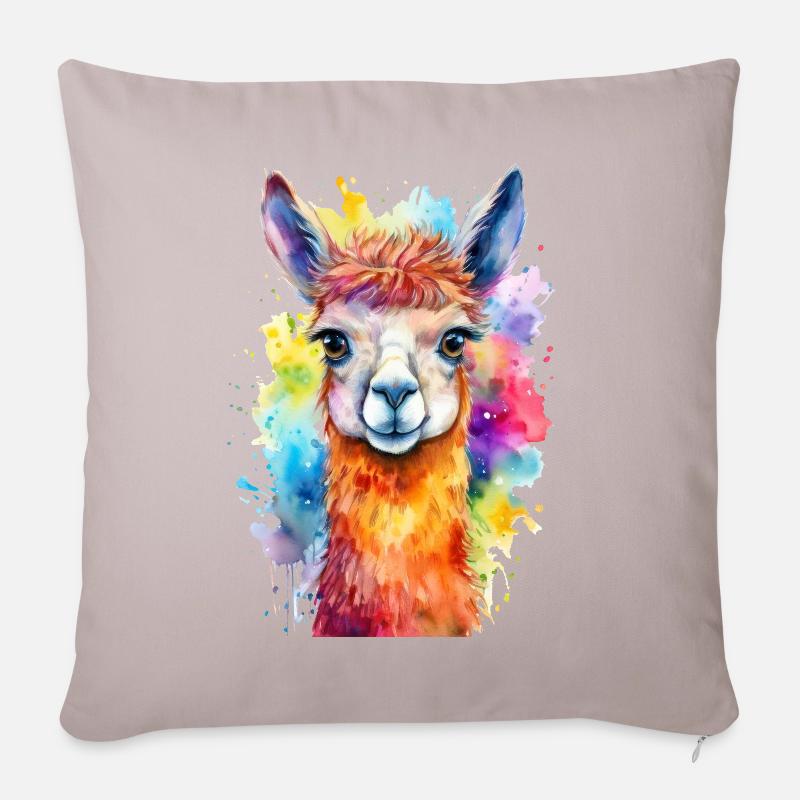 Lama oder Alpaka Aquarell Illustration - Sofakissen mit Füllung 45 x 45 cm - helles Taupe