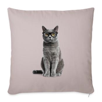 Grey Cat with Glasses – Good Pet Edition - Sofakissen mit Füllung 45 x 45 cm - helles Taupe - Vorne