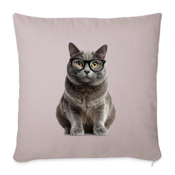 Graue Katze mit Brille – Smart, süß & absolut kult - Sofakissen mit Füllung 45 x 45 cm - helles Taupe - Vorne
