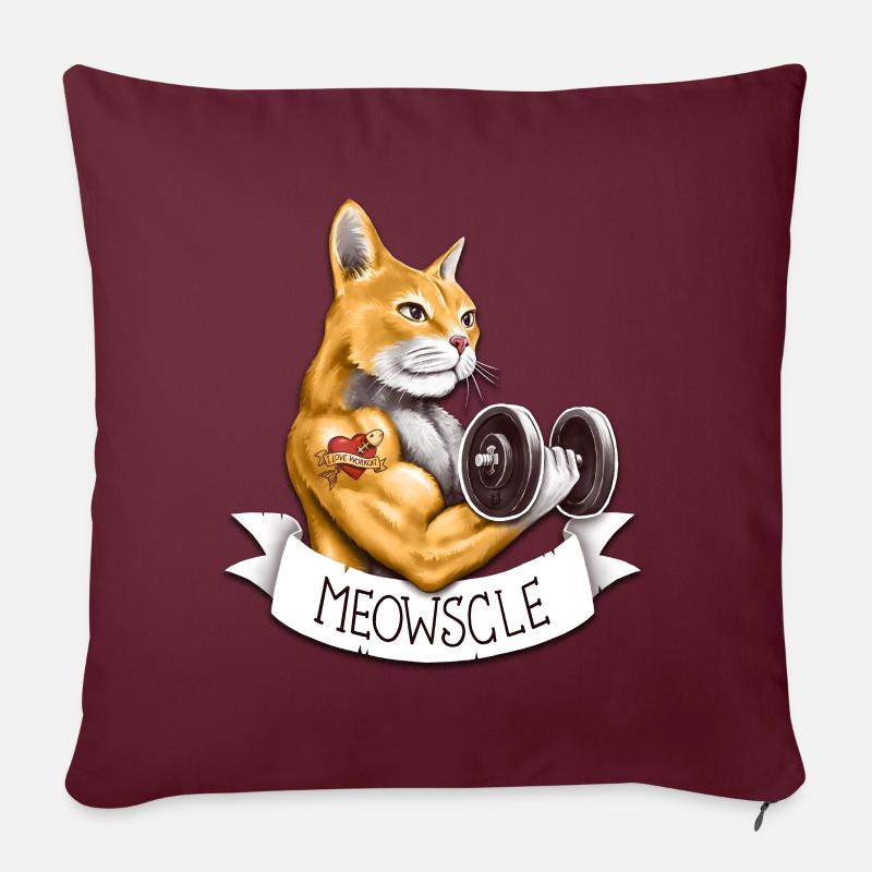 Meowscle - Coussin et housse de 45 x 45 cm - bordeaux