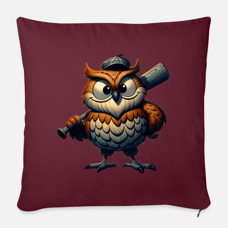 La chouette à la massue - Coussin et housse de 45 x 45 cm - bordeaux