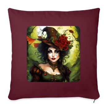 Fée d’Halloween avec chapeau et fleurs - Coussin et housse de 45 x 45 cm - bordeaux - Devant
