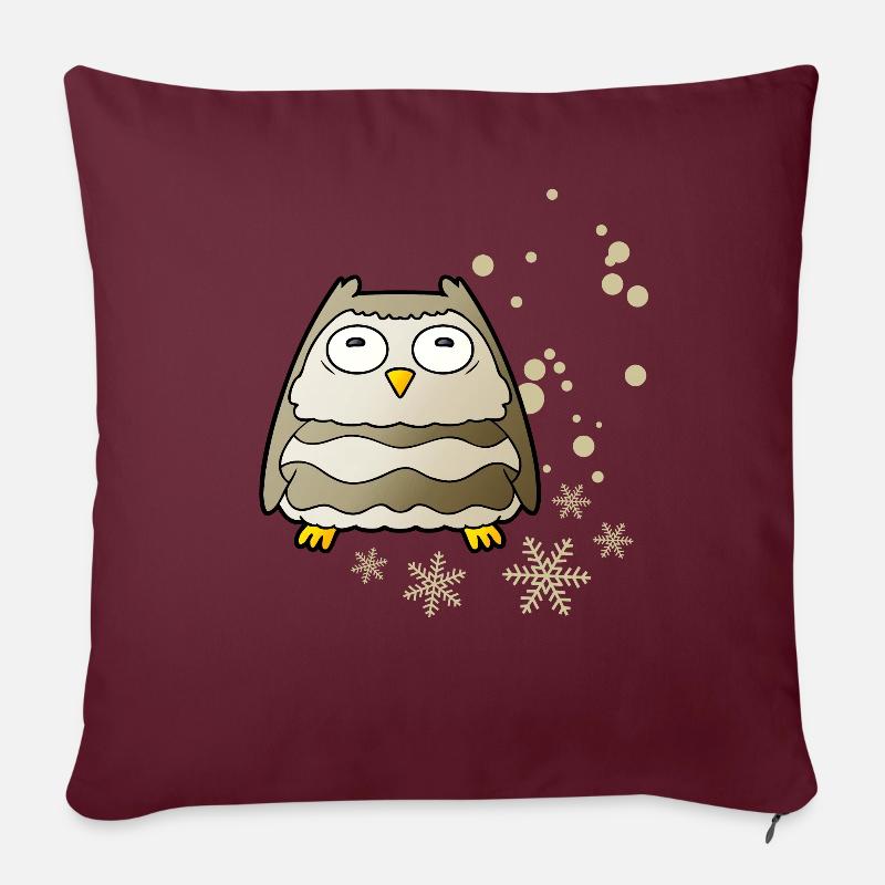 Chouette avec flocons de neige - Coussin et housse de 45 x 45 cm - bordeaux