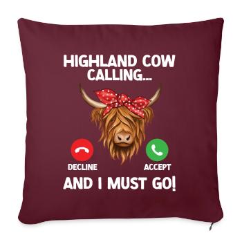 Vache des Highlands - Coussin et housse de 45 x 45 cm - bordeaux - Devant
