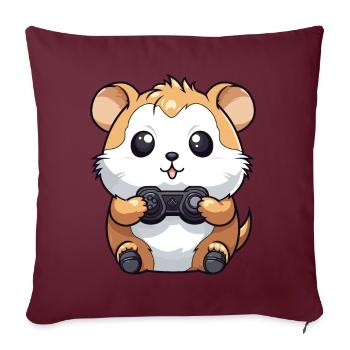 Hamster mignon Gamer Hamster de jeu drôle - Coussin et housse de 45 x 45 cm - bordeaux - Devant