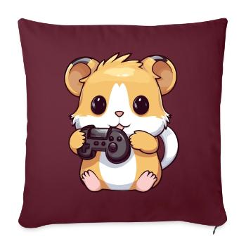 Hamster mignon Gamer Hamster de jeu drôle - Coussin et housse de 45 x 45 cm - bordeaux - Devant