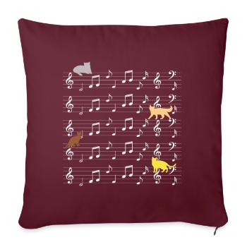 Chats jouant avec un chat de note de musique - Coussin et housse de 45 x 45 cm - bordeaux - Devant