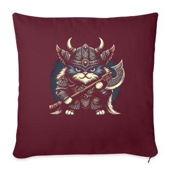 Casque de chat viking Nordic Cat Lover norvégien - Coussin et housse de 45 x 45 cm - bordeaux - Devant