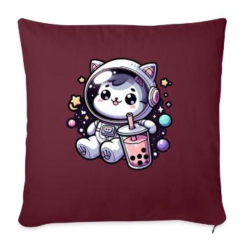 Thé à bulles Kawaii Cat Astronaut dans l’espace - Coussin et housse de 45 x 45 cm - bordeaux - Devant