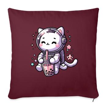 Thé à bulles Kawaii Cat Astronaut dans l’espace - Coussin et housse de 45 x 45 cm - bordeaux - Devant