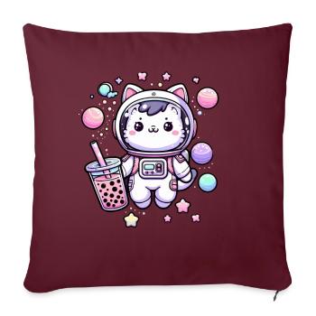 Thé à bulles Kawaii Cat Astronaut dans l’espace - Coussin et housse de 45 x 45 cm - bordeaux - Devant