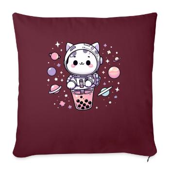 Thé à bulles Kawaii Cat Astronaut dans l’espace - Coussin et housse de 45 x 45 cm - bordeaux - Devant