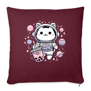 Thé à bulles Kawaii Cat Astronaut dans l’espace - Coussin et housse de 45 x 45 cm - bordeaux - Devant