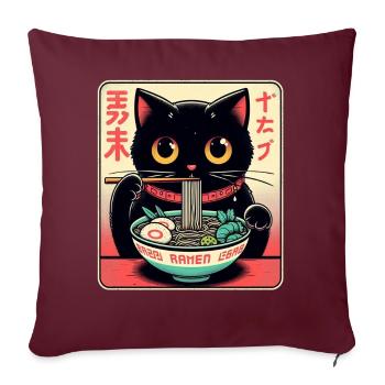 Chat Ramen Nouilles Anime Japonais Chat Chaton - Coussin et housse de 45 x 45 cm - bordeaux - Devant