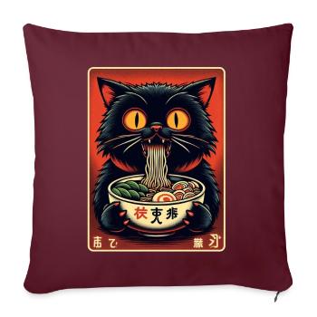 Chat Ramen Nouilles Anime Japonais Chat Chaton - Coussin et housse de 45 x 45 cm - bordeaux - Devant