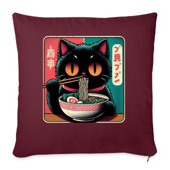 Chat Ramen Nouilles Anime Japonais Chat Chaton - Coussin et housse de 45 x 45 cm - bordeaux - Devant