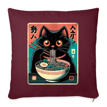 Chat Ramen Nouilles Anime Japonais Chat Chaton - Coussin et housse de 45 x 45 cm - bordeaux - Devant