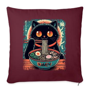 Chat Ramen Nouilles Anime Japonais Chat Chaton - Coussin et housse de 45 x 45 cm - bordeaux - Devant