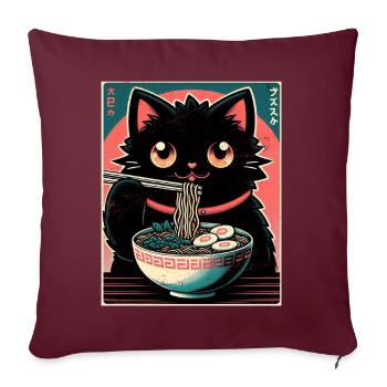 Chat Ramen Nouilles Anime Japonais Chat Chaton - Coussin et housse de 45 x 45 cm - bordeaux - Devant