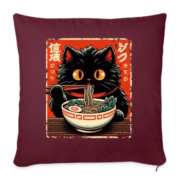Chat Ramen Nouilles Anime Japonais Chat Chaton - Coussin et housse de 45 x 45 cm - bordeaux - Devant
