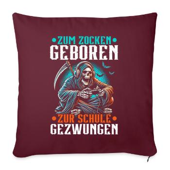 Né pour jouer Forcé d’aller à l’école Grim Reaper - Coussin et housse de 45 x 45 cm - bordeaux - Devant