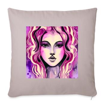Beautiful Face Woman Magenta 80s 90s Style Art - Sofa pillow with filling 45cm x 45cm - light taupe - Front