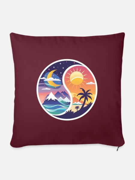 Ying Yang - Berge - Strand - Sofakissen mit Füllung 45 x 45 cm - Burgunderrot
