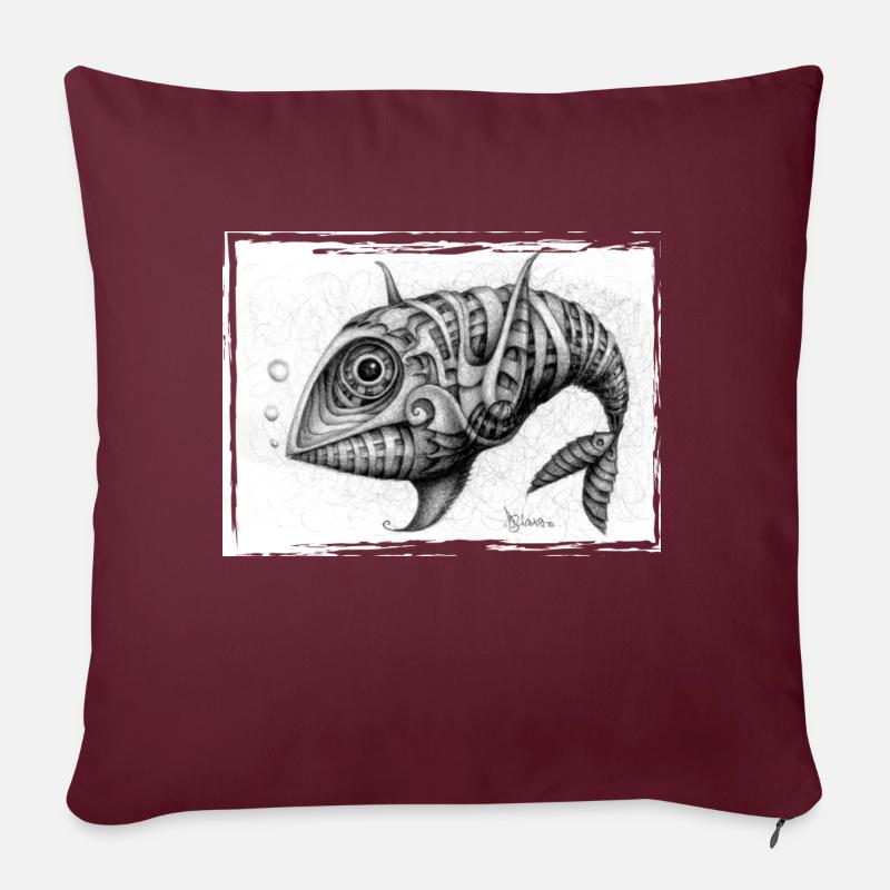 Poisson et poisson - Coussin et housse de 45 x 45 cm - bordeaux
