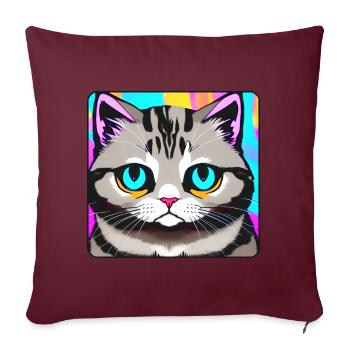 Chat de mauvaise humeur aux couleurs vives - Coussin et housse de 45 x 45 cm - bordeaux - Devant