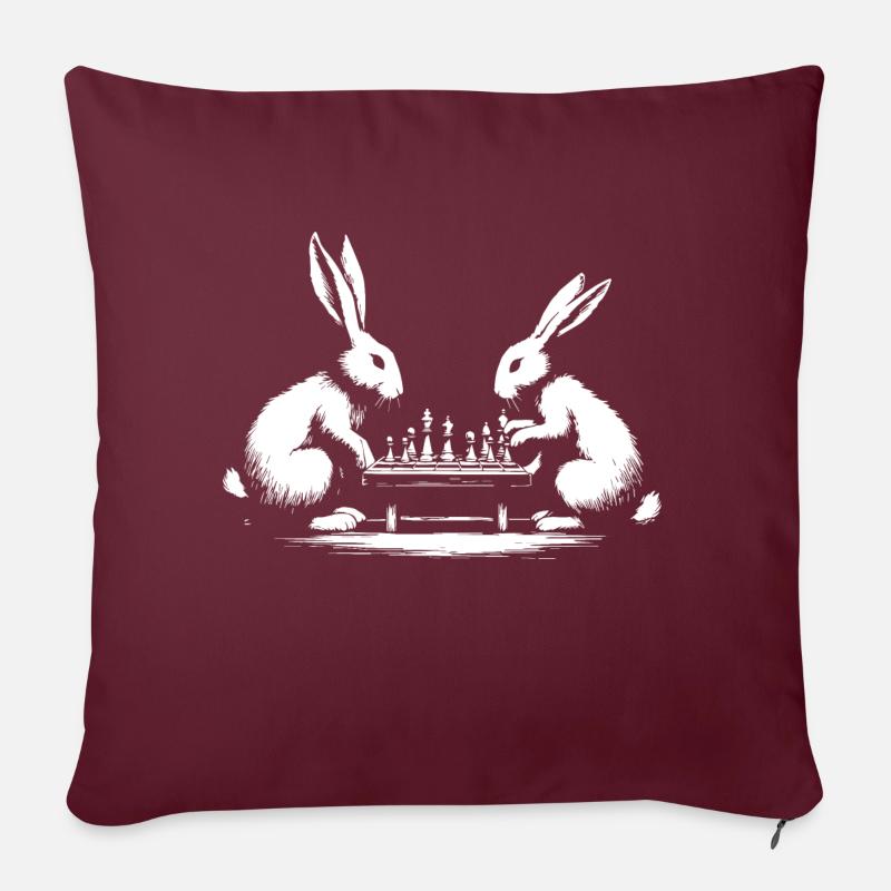 Drôles de lapins jouant aux échecs - Coussin et housse de 45 x 45 cm - bordeaux