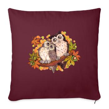 Niedliches Eulen Paar im Herbst mit Kastanie - Sofakissen mit Füllung 45 x 45 cm - Burgunderrot - Vorne