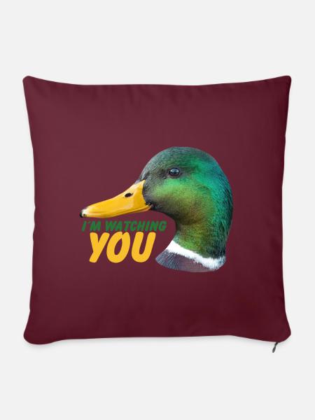 Ente - Ich beobachte Dich - Sofakissen mit Füllung 45 x 45 cm - Burgunderrot