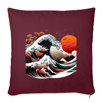 Welle im japanischen Stil - Sofakissen mit Füllung 45 x 45 cm - Burgunderrot - Vorne