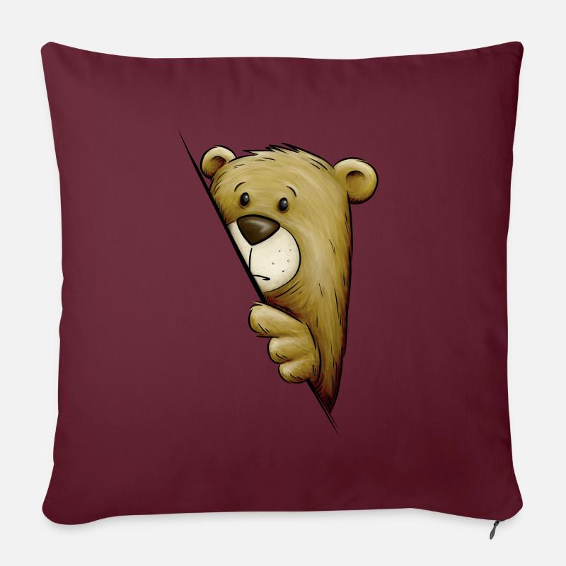 Funky Comic Bear regarde au coin de la rue Brown Bear - Coussin et housse de 45 x 45 cm - bordeaux