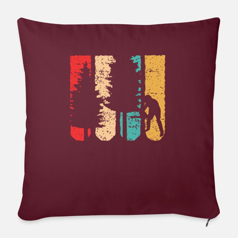 Cadeau de forêt bois rétro tronçonneuse tronçonneuse - Coussin et housse de 45 x 45 cm - bordeaux