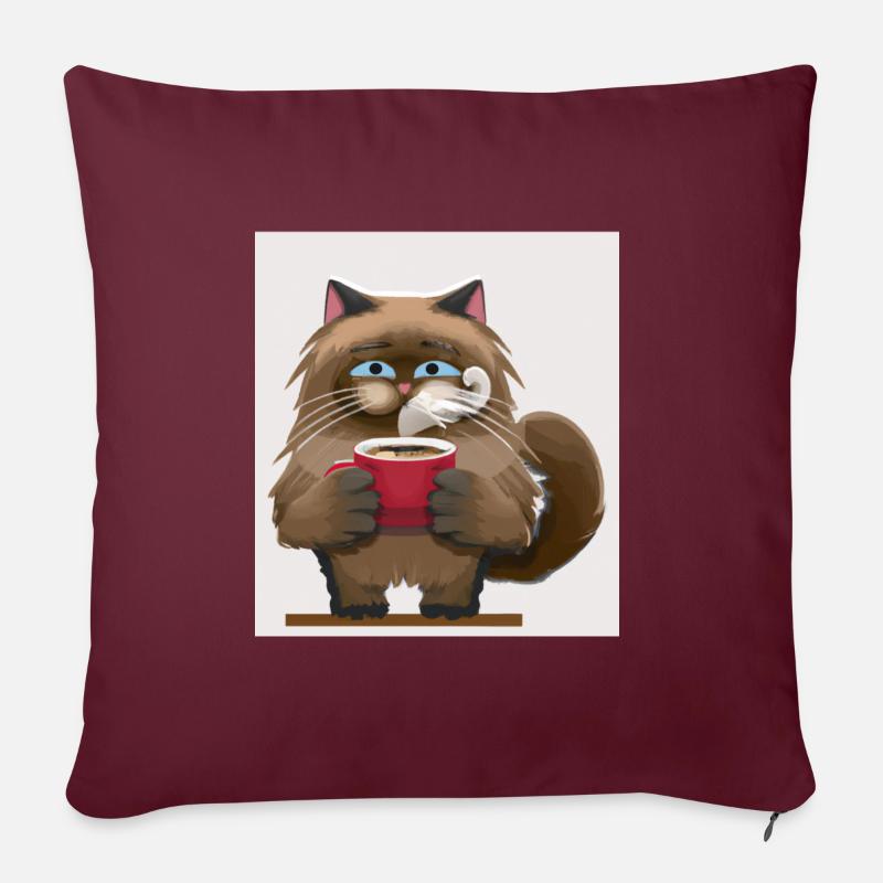 Cute cat drinking coffee - Sofa pillow with filling 45cm x 45cm - burgundy