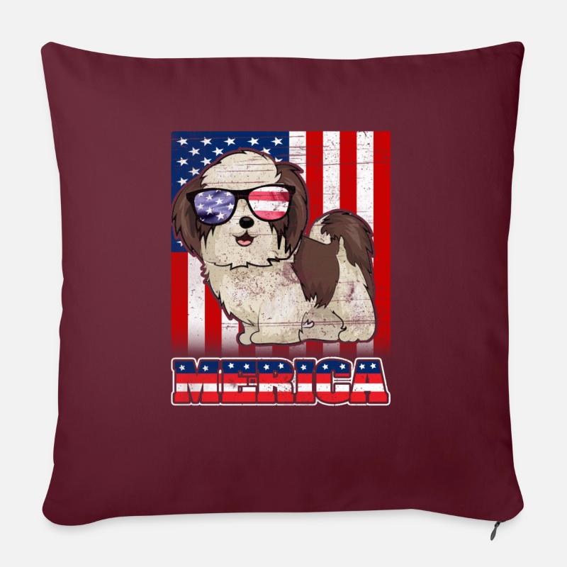 4. Juli Hund Merica - Sofakissen mit Füllung 45 x 45 cm - Burgunderrot