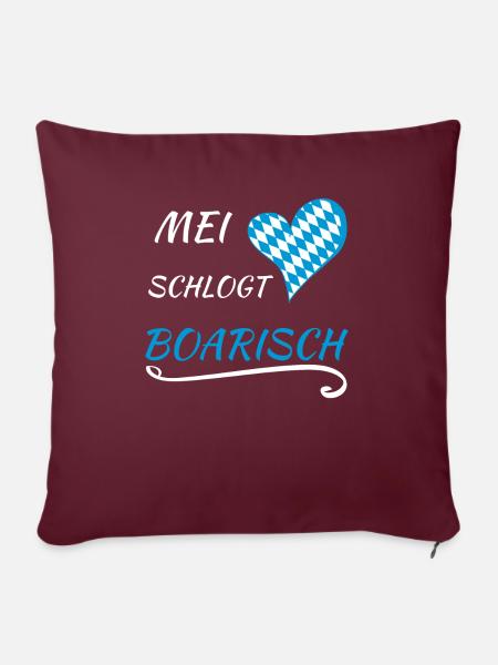 Bayerischer Herzschlag - Mei Herz schlogt boarisch - Sofakissen mit Füllung 45 x 45 cm - Burgunderrot