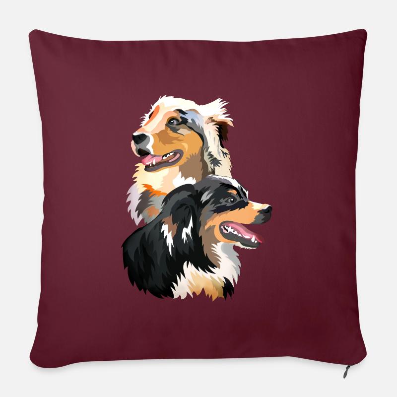 couple chiens berger australien - Coussin et housse de 45 x 45 cm - bordeaux