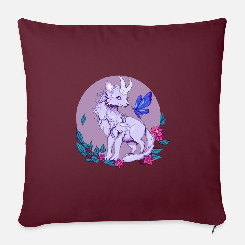 Renard fleuri - Coussin et housse de 45 x 45 cm - bordeaux