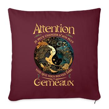 Gémeaux - Signe du Zodiaque, Humour Astrologie - Coussin et housse de 45 x 45 cm - bordeaux - Devant