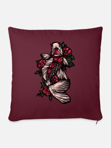 Koi Fish mit Rosen - Sofakissen mit Füllung 45 x 45 cm - Burgunderrot