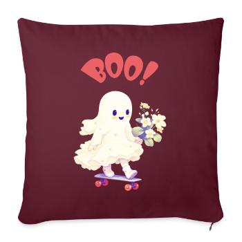 Freundlicher Geist mit Blumen auf Skateboard - BOO - Sofakissen mit Füllung 45 x 45 cm - Burgunderrot - Vorne